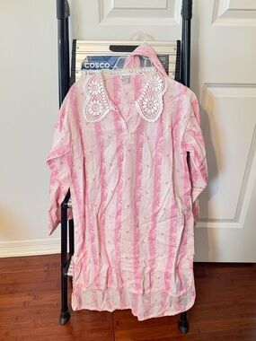 Unbranded Pink Striped Girls' Matching Set Top with Lace Collar